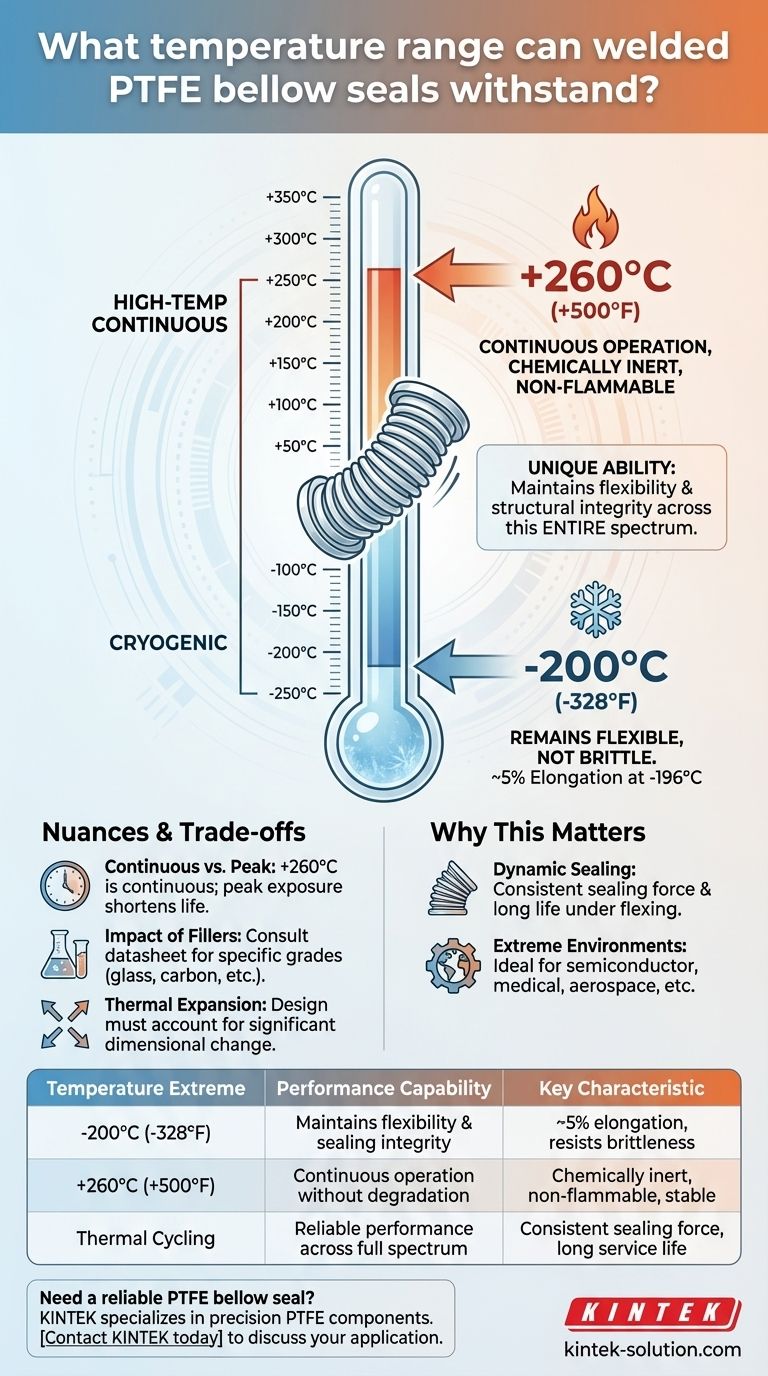 Qual faixa de temperatura os selos de fole de PTFE soldado podem suportar? Desempenho Incomparável de -200°C a +260°C Guia Visual