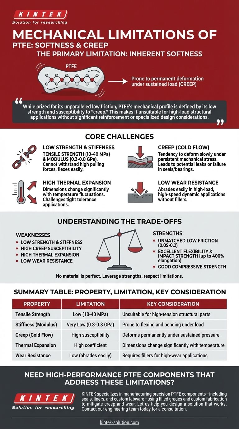 ¿Cuáles son las limitaciones mecánicas del PTFE? Navegando su baja resistencia y fluencia (creep) Guía Visual