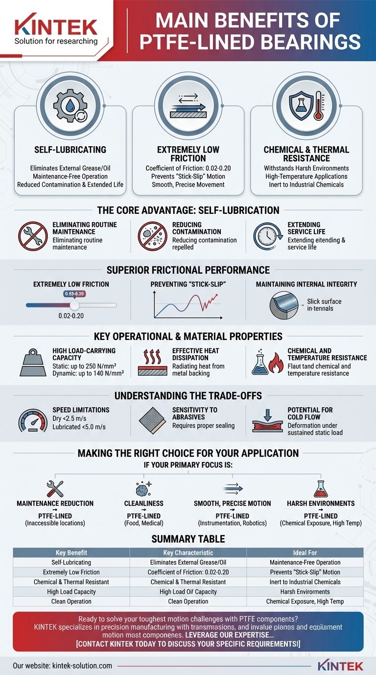 ما هي الفوائد الرئيسية للمحامل المبطنة بـ PTFE؟ تحقيق حركة عالية الأداء وخالية من الصيانة دليل مرئي