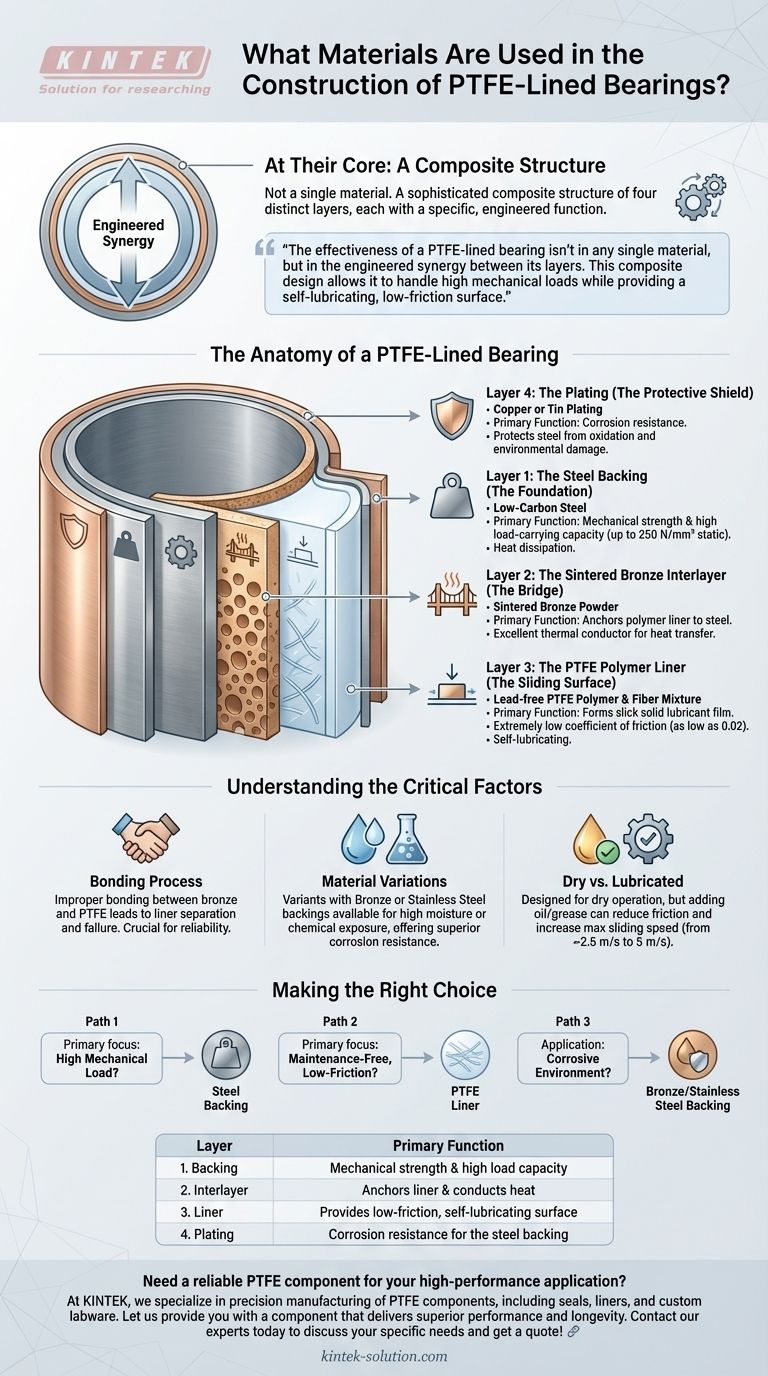 Quali materiali vengono utilizzati nella costruzione dei cuscinetti rivestiti in PTFE? Una guida alla loro progettazione composita a 4 strati Guida Visiva