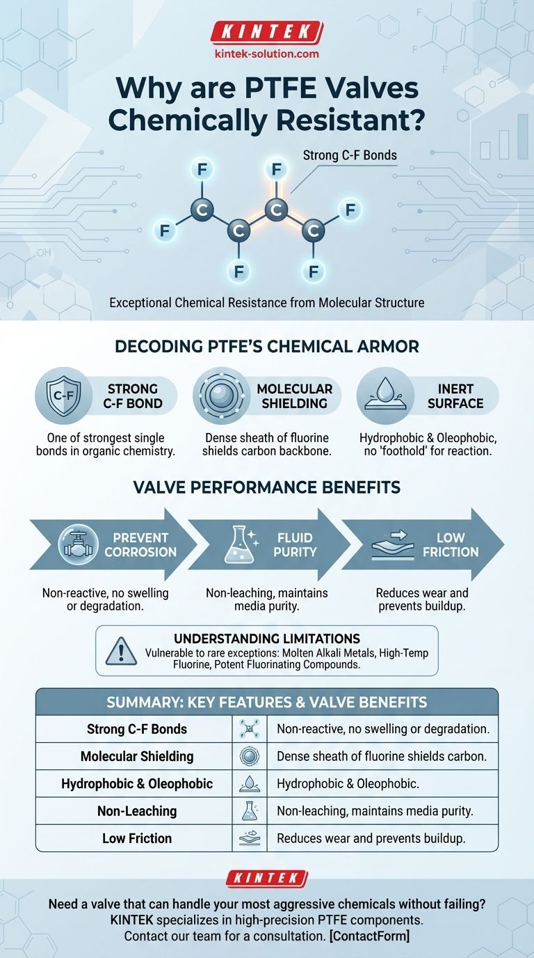 Por que as válvulas de PTFE são consideradas quimicamente resistentes? A Armadura Molecular para Seus Processos Químicos Agressivos Guia Visual