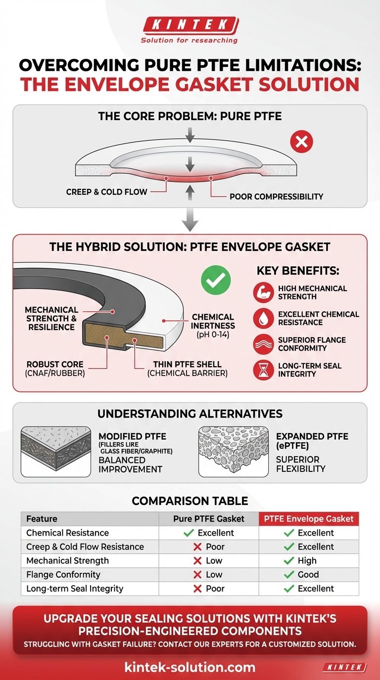 Como as gaxetas de envelope de PTFE abordam as limitações das gaxetas de PTFE puro? Aumentar o Desempenho de Vedação Guia Visual