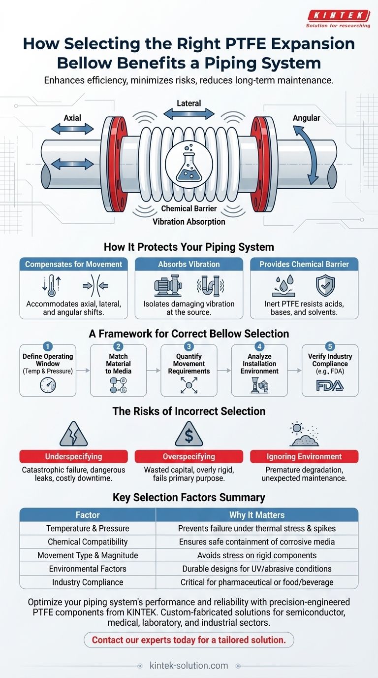 Como a seleção correta de um Fole de Expansão de PTFE beneficia um sistema de tubulação? Aumente a Longevidade e a Segurança do Sistema Guia Visual