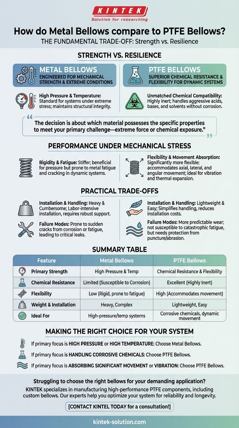 Como as foles metálicas se comparam às foles de PTFE? Escolha o Material Certo para Sua Aplicação Guia Visual