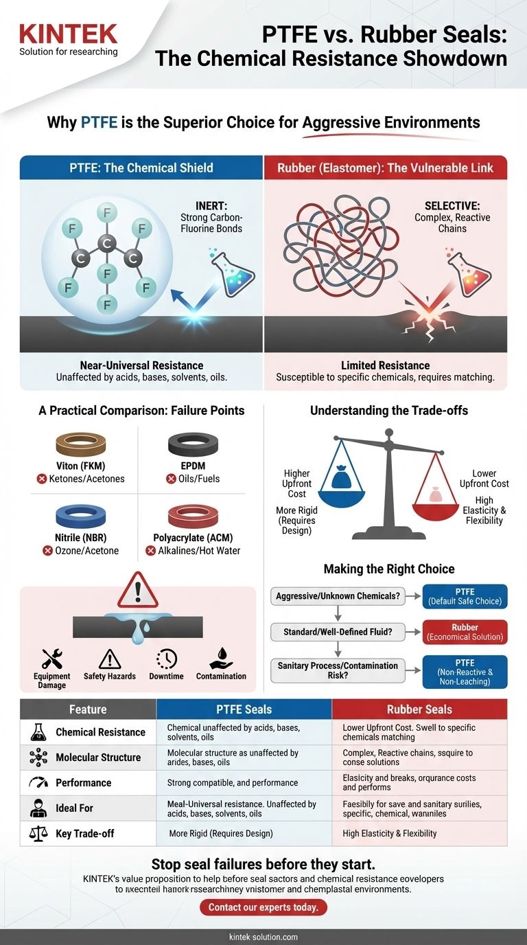 ゴムシールと比較して、PTFEの耐薬品性が優れている点は何ですか？比類なき信頼性の鍵 ビジュアルガイド