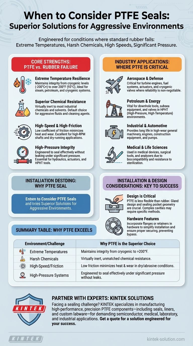 In what types of environments should PTFE seals be considered? Ensure Reliability in Extreme Conditions Visual Guide