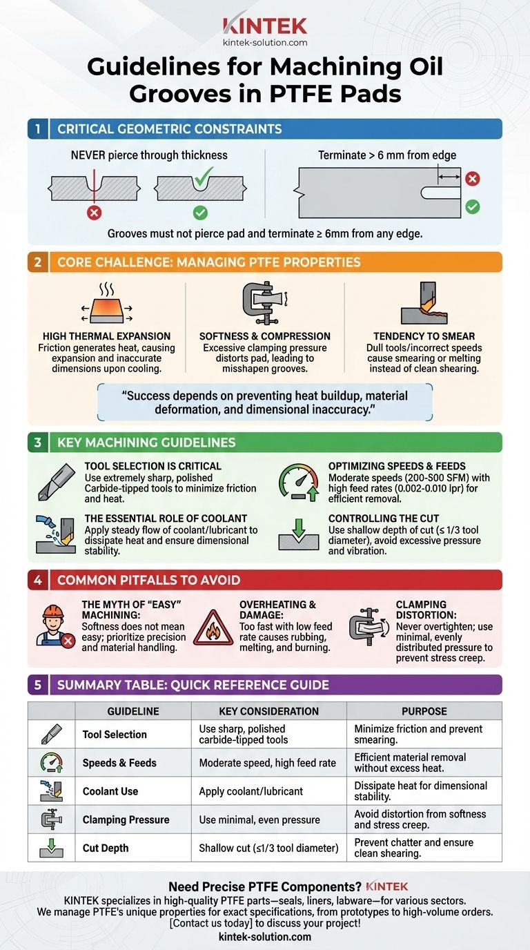 Quais diretrizes se aplicam à usinagem de ranhuras de óleo em pastilhas de PTFE? Alcance a Precisão & Evite Armadilhas Comuns Guia Visual