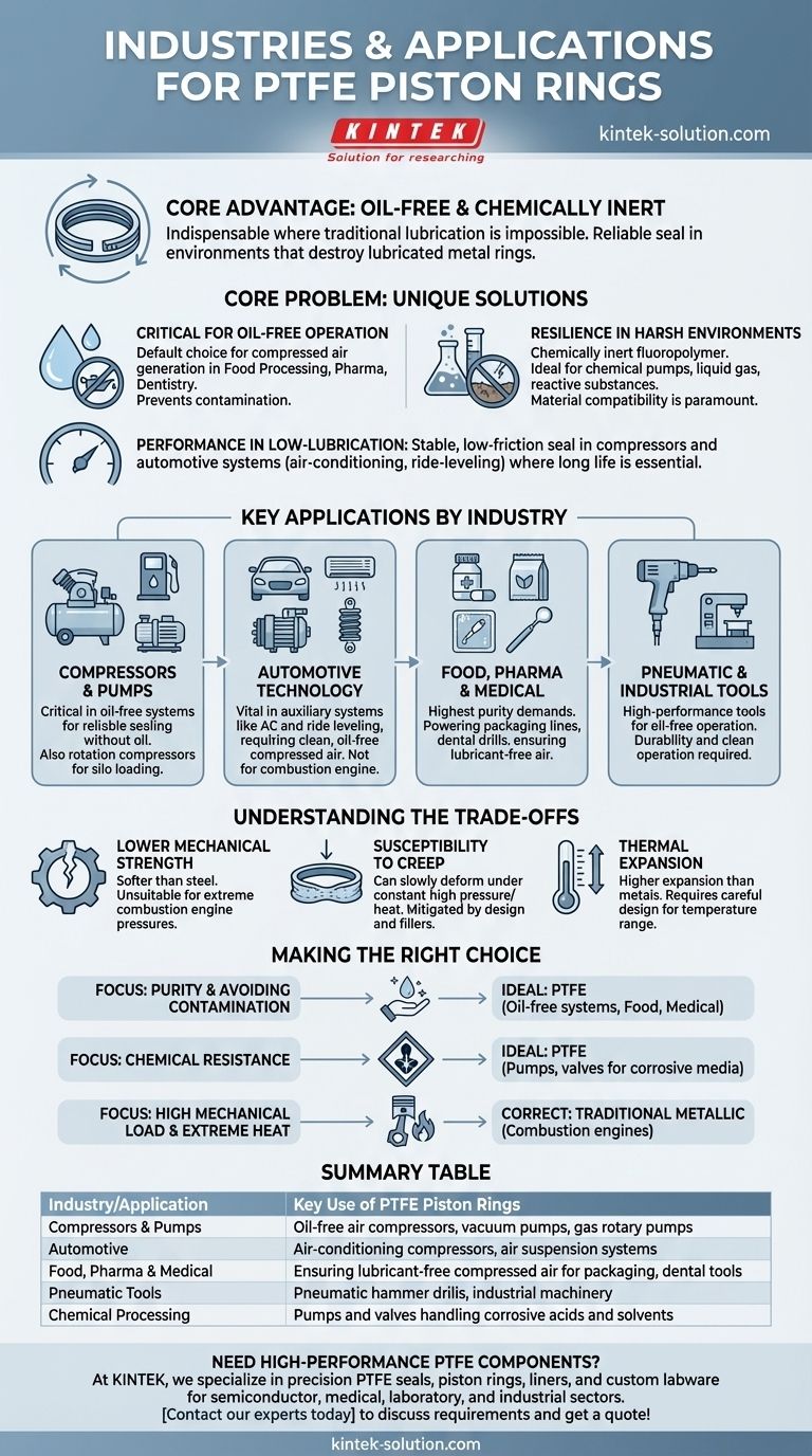 Quais indústrias utilizam anéis de pistão de PTFE? Aplicações chave para ambientes isentos de óleo e corrosivos Guia Visual