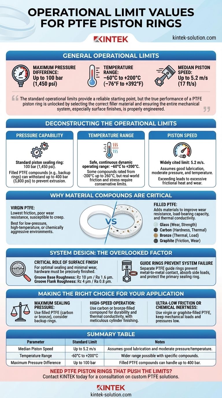 ¿Cuáles son los valores límite operativos para los anillos de pistón de PTFE? Optimizar velocidad, presión y temperatura Guía Visual