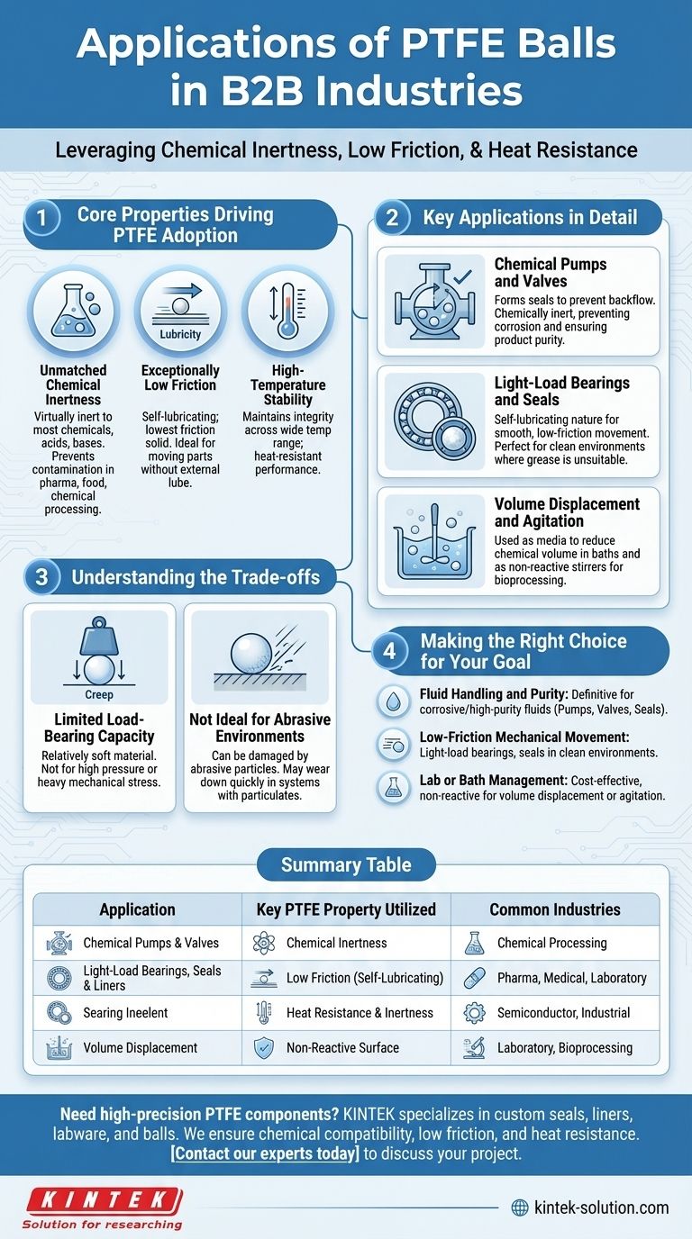 Em quais aplicações as esferas de PTFE são comumente usadas? Usos principais em sistemas químicos, médicos e industriais Guia Visual