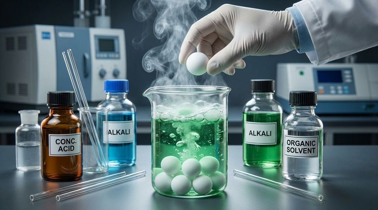 Come si comportano le sfere in PTFE rispetto a vari agenti chimici? Resistenza chimica impareggiabile per ambienti difficili