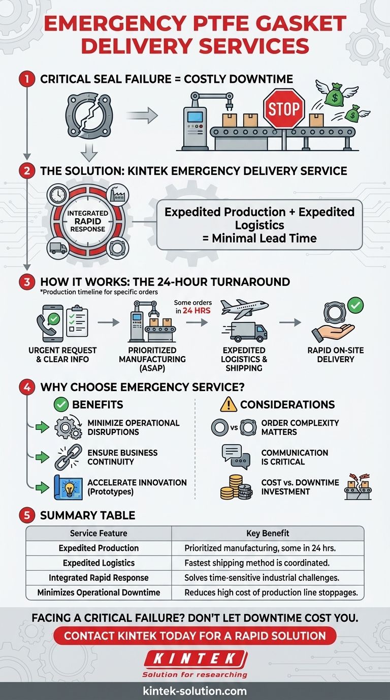 Quali servizi di consegna sono disponibili per gli ordini di guarnizioni in PTFE? Ottieni un intervento di emergenza con tempi di risposta di 24 ore Guida Visiva