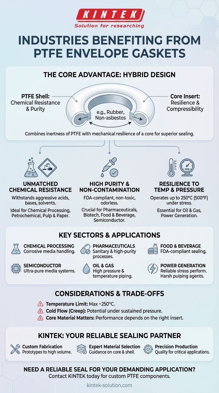 Quais indústrias se beneficiam das juntas de envelope de PTFE? Vedação Contra Produtos Químicos Agressivos e Necessidades de Alta Pureza Guia Visual