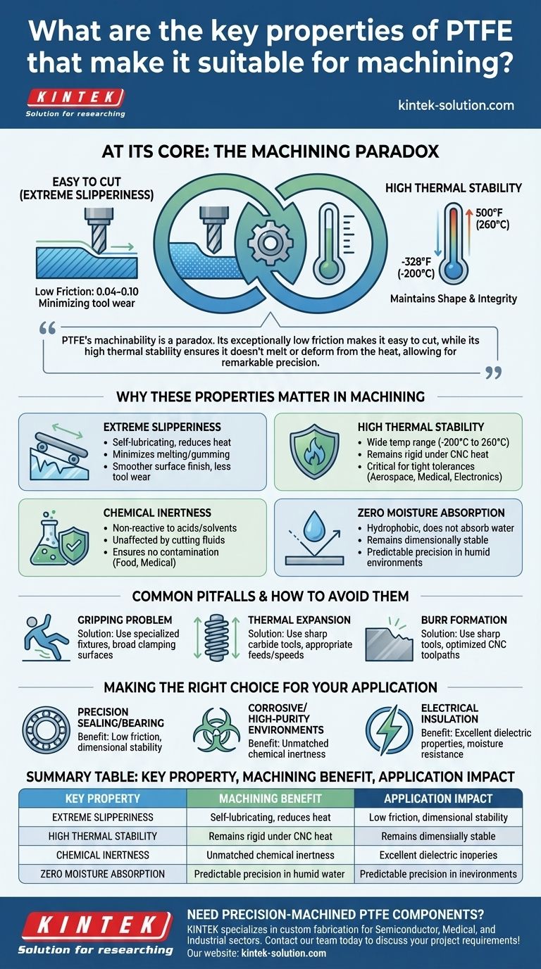 What are the key properties of PTFE that make it suitable for machining? Leverage Its Unique Qualities for Precision Components Visual Guide