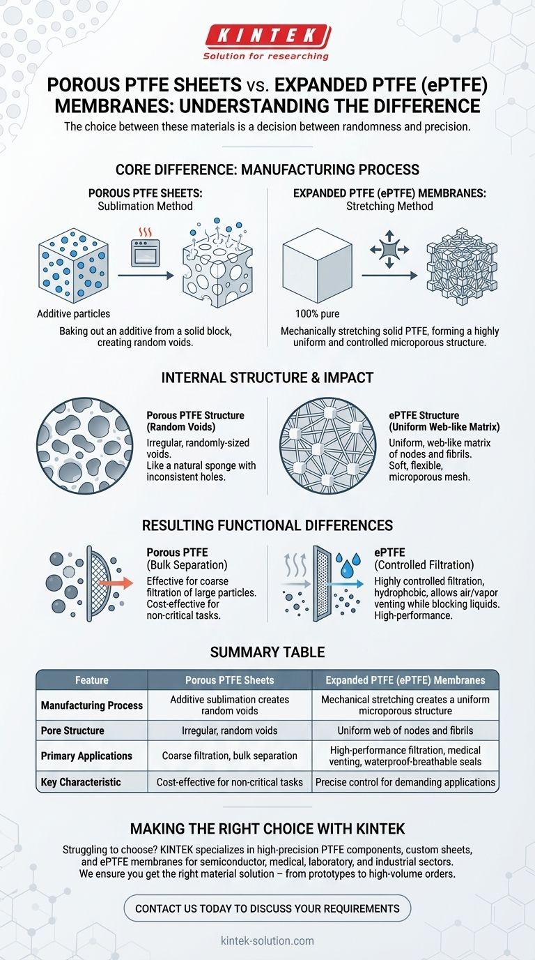 Quali sono le differenze tra i fogli di PTFE poroso e le membrane di PTFE espanso? Guida Visiva