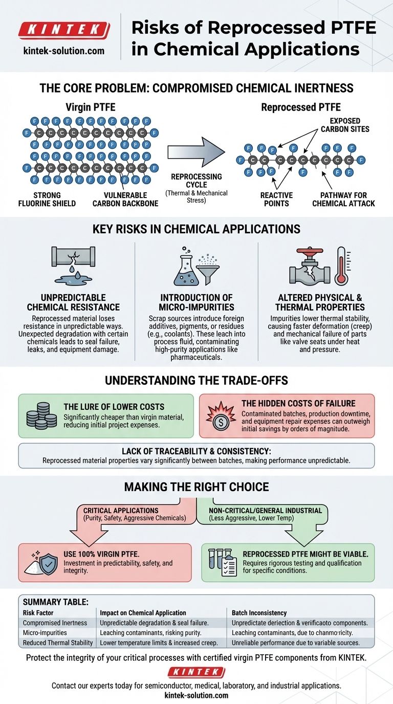 ما هي المشاكل التي تنشأ عند استخدام مادة PTFE المعاد تدويرها في التطبيقات الكيميائية؟ تجنب التلوث والتلف المكلفين دليل مرئي