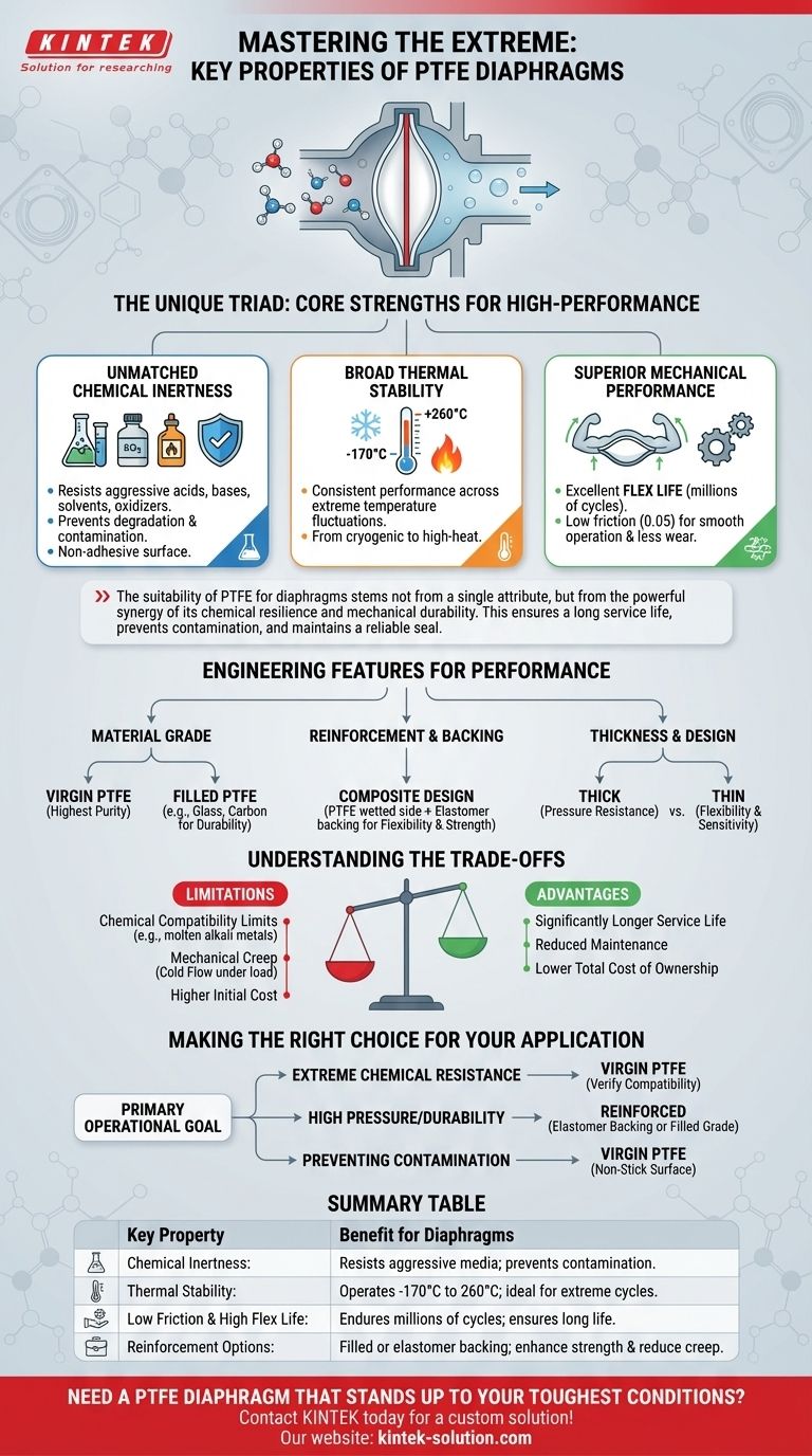 What are the key properties of PTFE that make it suitable for diaphragms? Unlock Superior Chemical & Thermal Resistance Visual Guide