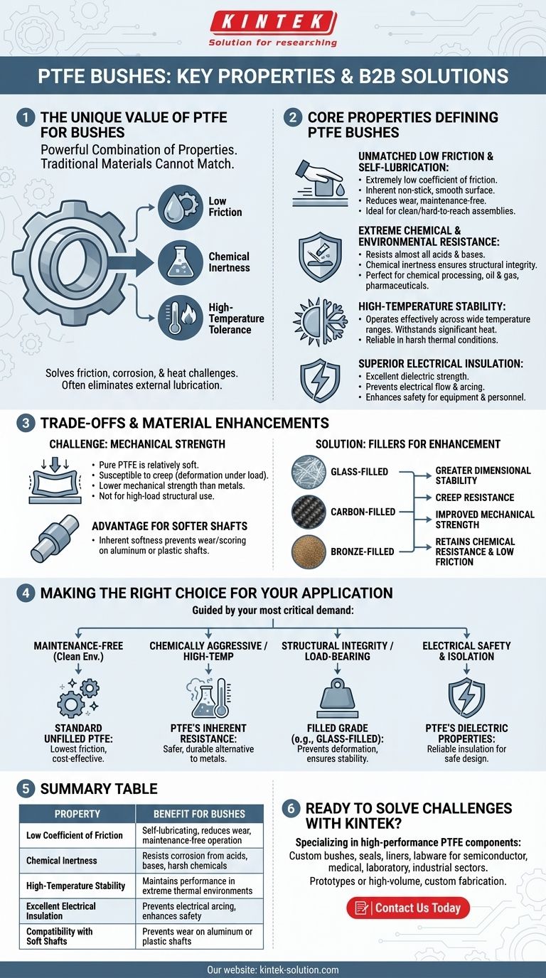 Quais são as principais propriedades do PTFE que o tornam adequado para buchas? Descubra a Solução Autolubrificante Definitiva Guia Visual