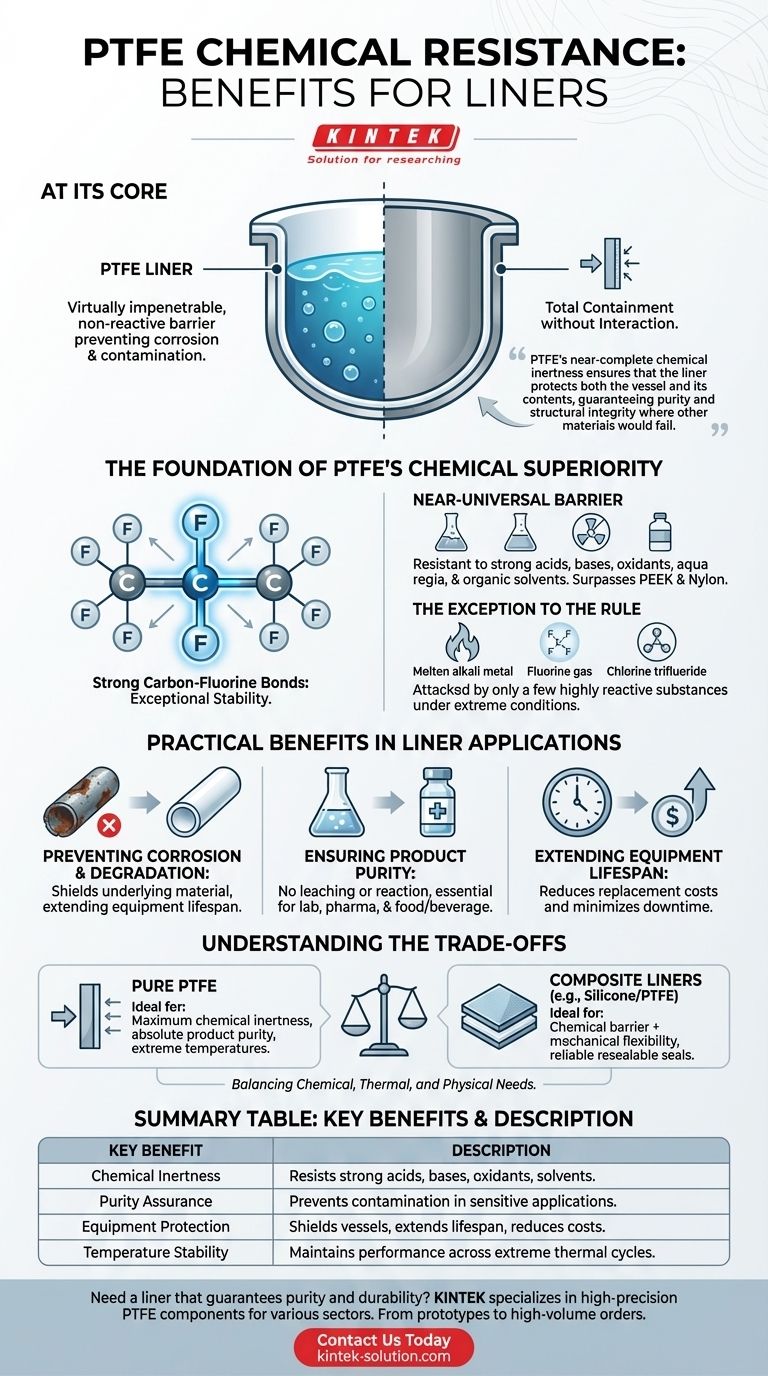 Wie kommt PTFEs chemische Beständigkeit seinem Einsatz in Auskleidungen zugute? Gewährleistung der vollständigen Eindämmung und Reinheit Visuelle Anleitung