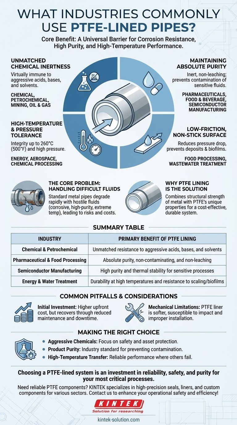 Quais indústrias usam comumente tubulações revestidas com PTFE? Alcance Resistência Máxima à Corrosão e Pureza Guia Visual
