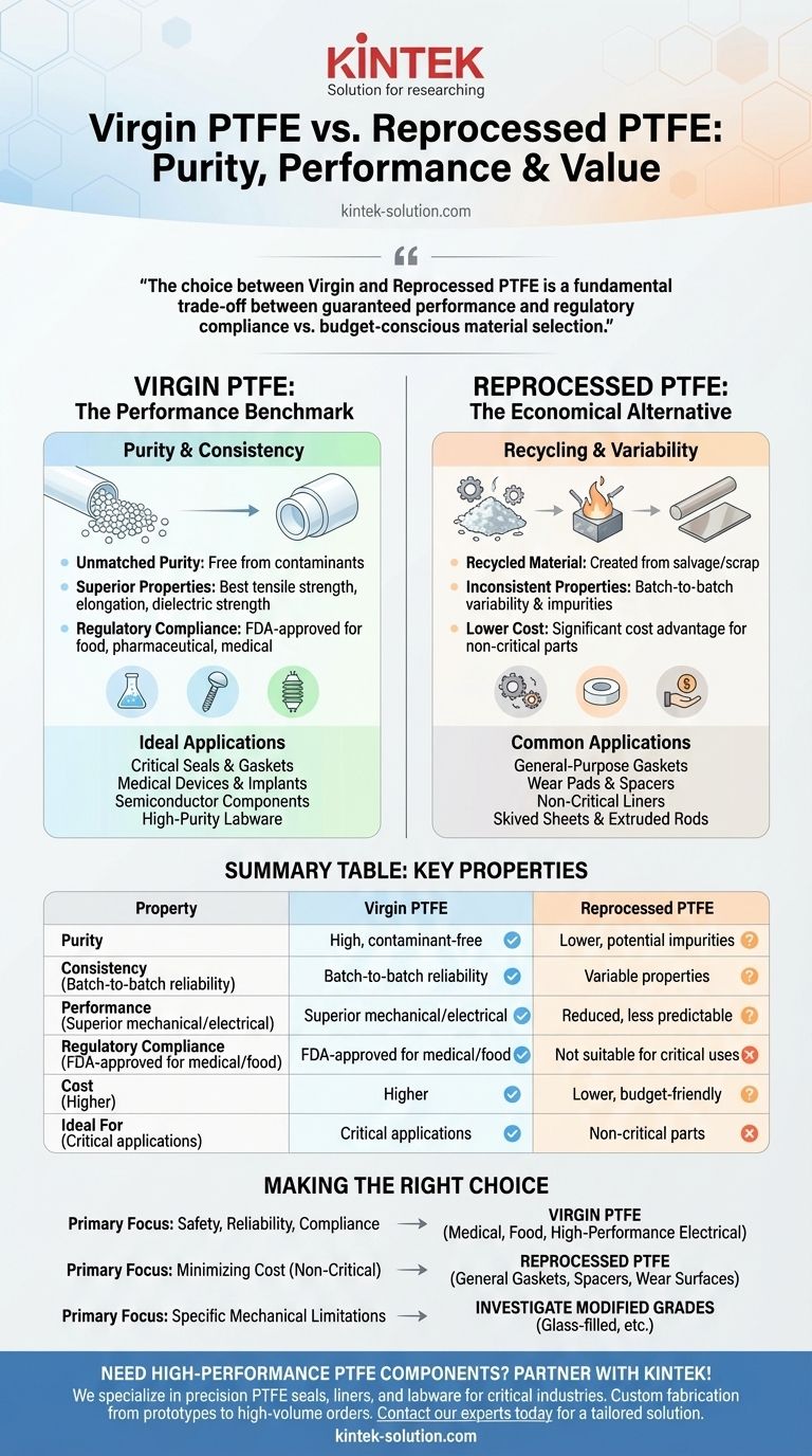 O que distingue o PTFE Virgem do PTFE Reprocessado? Escolha o Material Certo para a Sua Aplicação Guia Visual