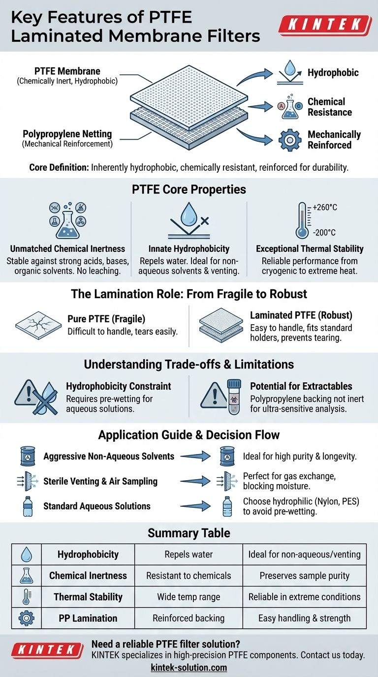 Quais são as principais características dos filtros de membrana laminados de PTFE? Hidrofóbicos, Quimicamente Inertes e Duráveis Guia Visual