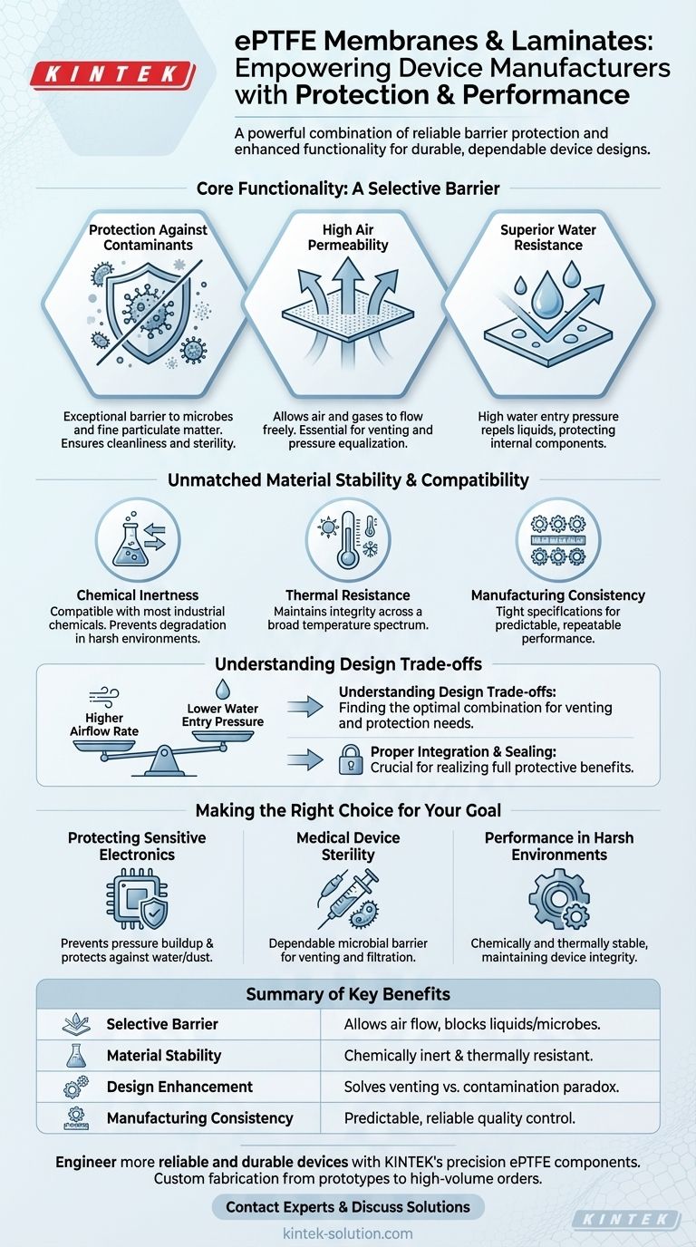 Quais benefícios as membranas e laminados de ePTFE oferecem aos fabricantes de dispositivos? Resolvendo o Paradoxo Ventilação vs. Contaminação Guia Visual