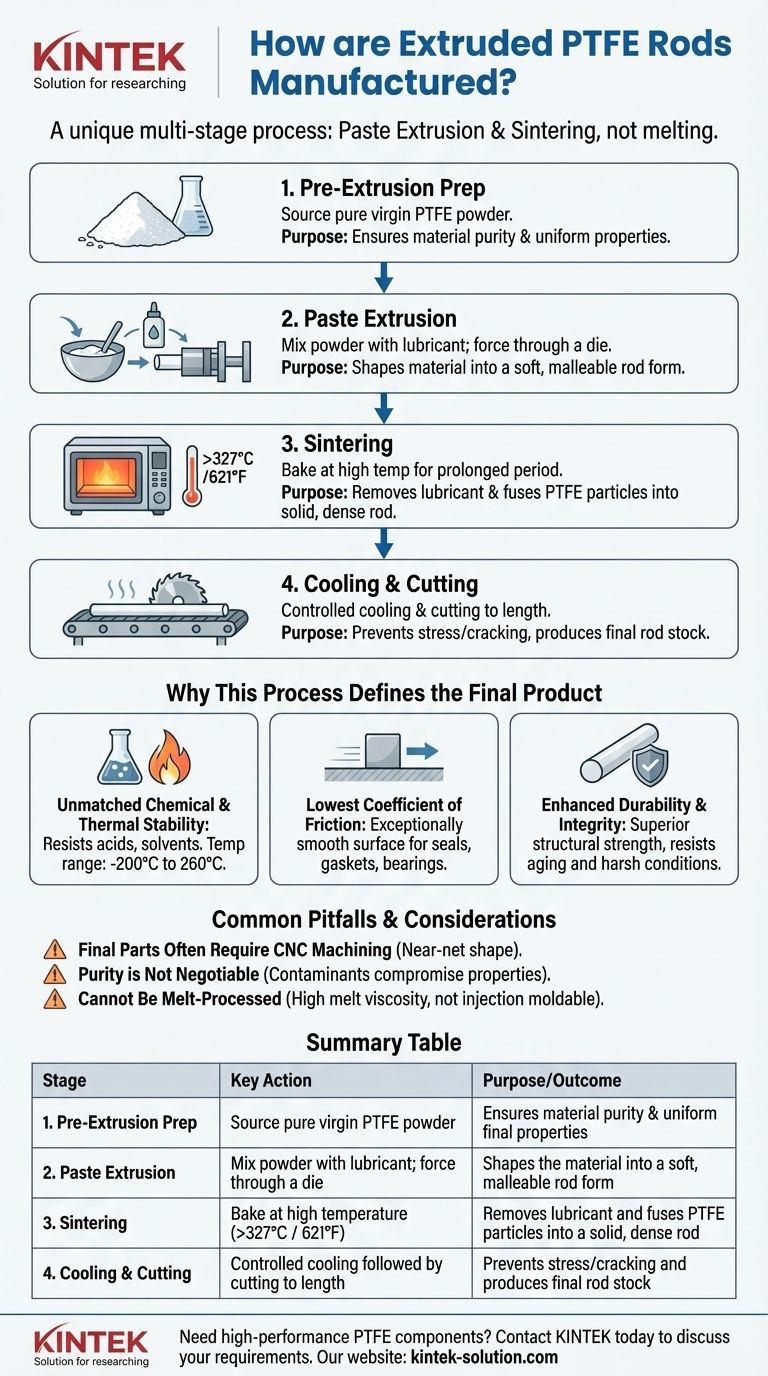 How are extruded PTFE rods manufactured? A Look at the Unique Paste Extrusion & Sintering Process Visual Guide