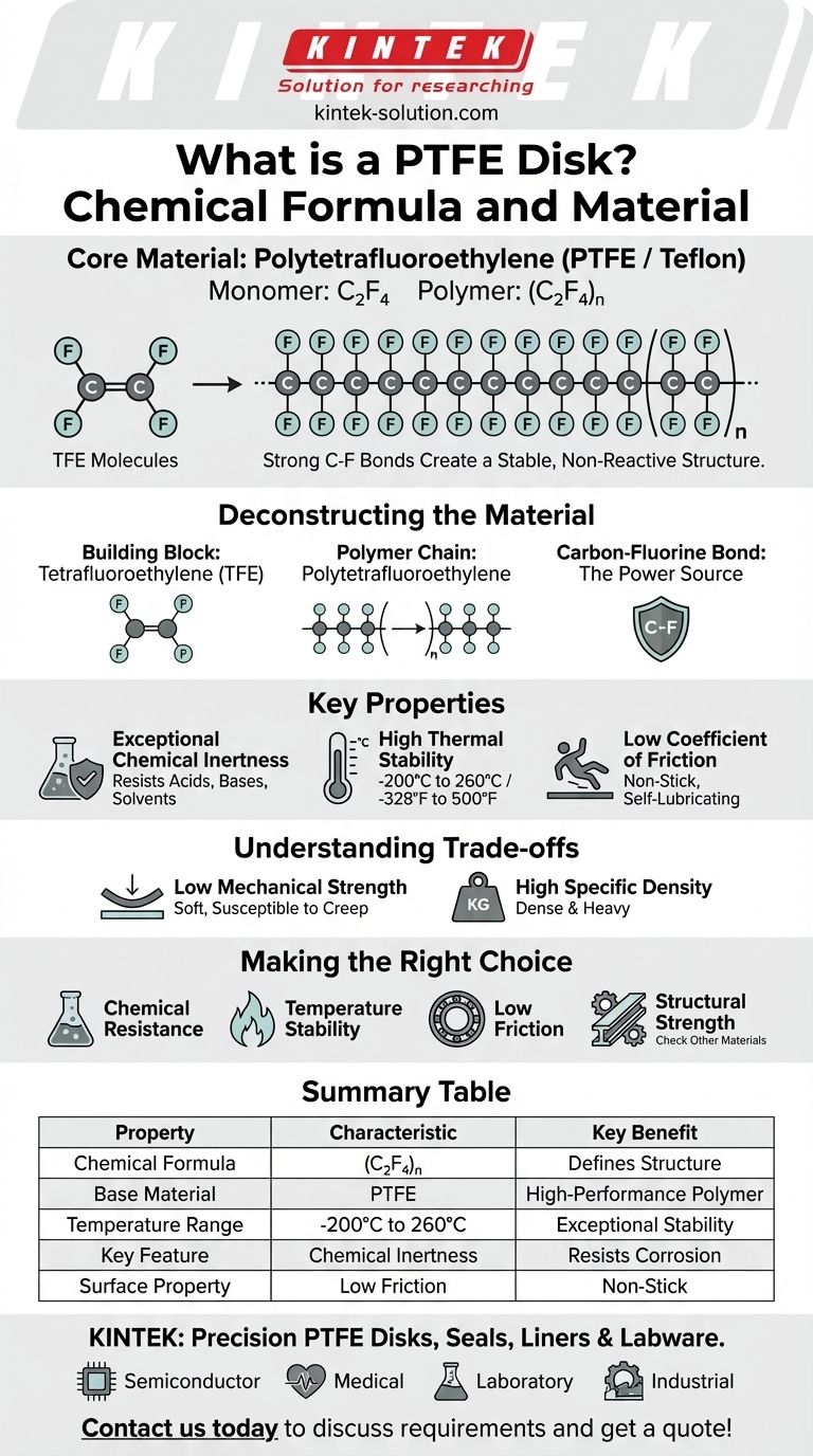 Qual è la formula chimica e il materiale del disco in PTFE? Sblocca il potere del polimero C₂F₄ Guida Visiva