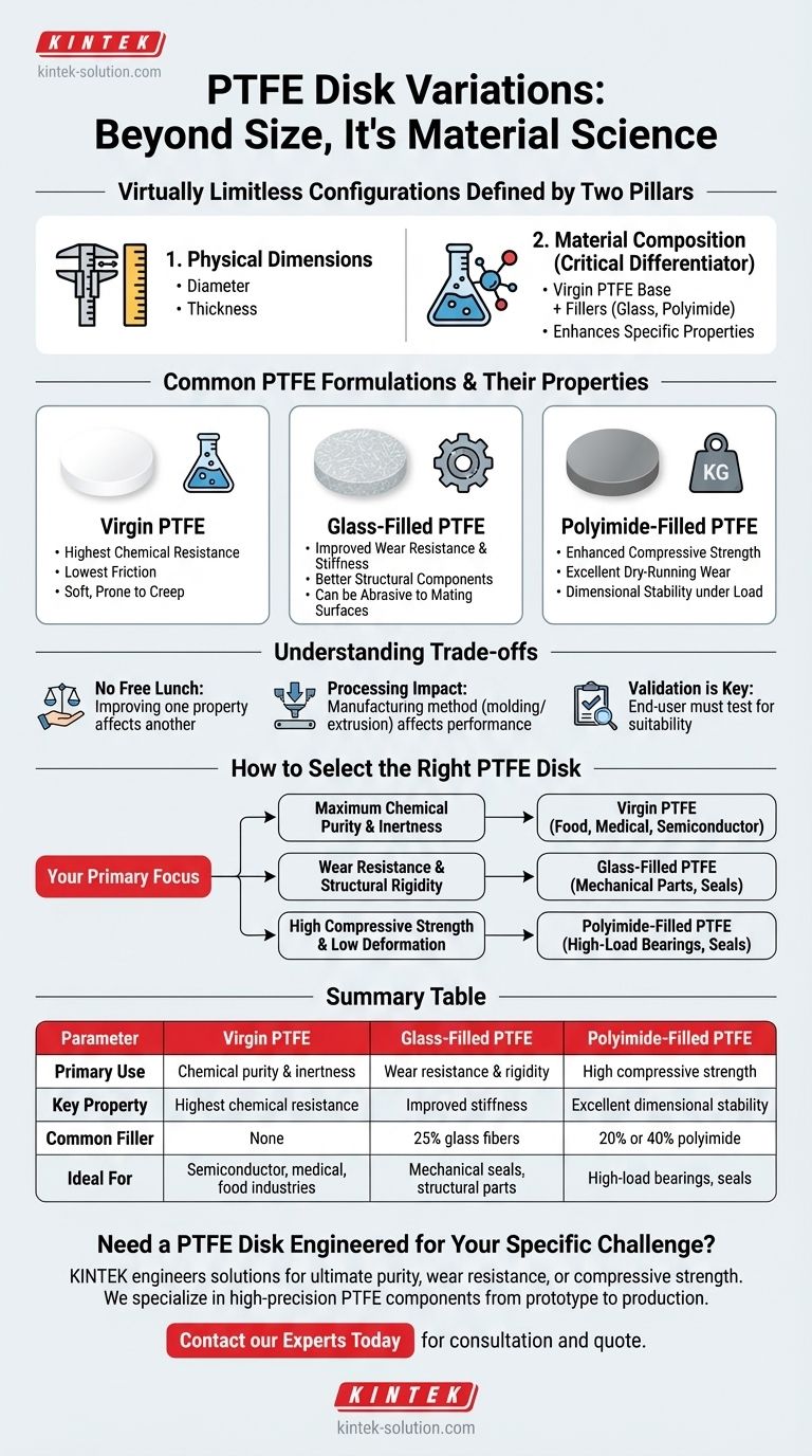 Quantas variações de discos de PTFE estão disponíveis e em que parâmetros elas diferem? Escolha o Material Certo para Sua Aplicação Guia Visual