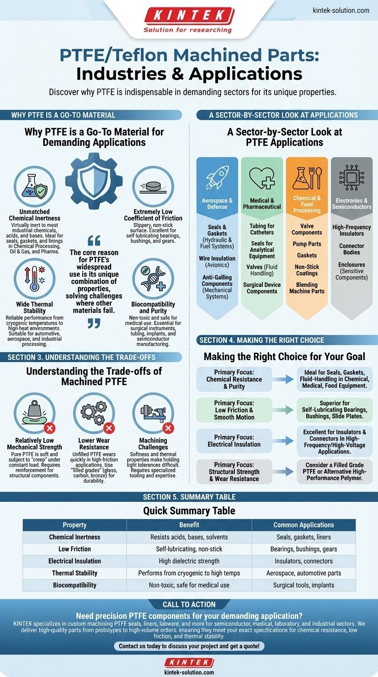 Quais são algumas indústrias e aplicações comuns para peças usinadas de PTFE/Teflon? Resolva Desafios de Ambientes Hostis Guia Visual
