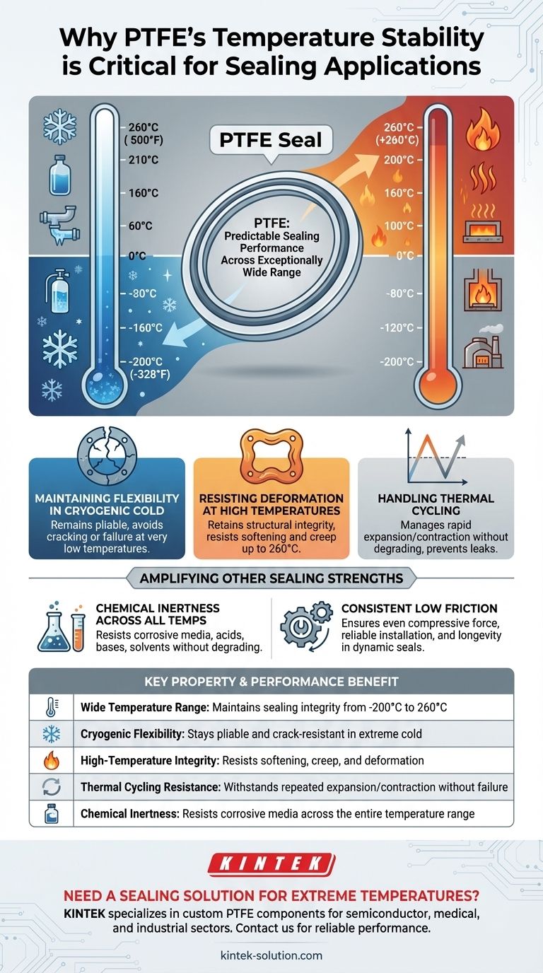 Por que a estabilidade de temperatura do PTFE é importante para aplicações de vedação? Garanta um desempenho à prova de vazamentos de -200°C a 260°C Guia Visual