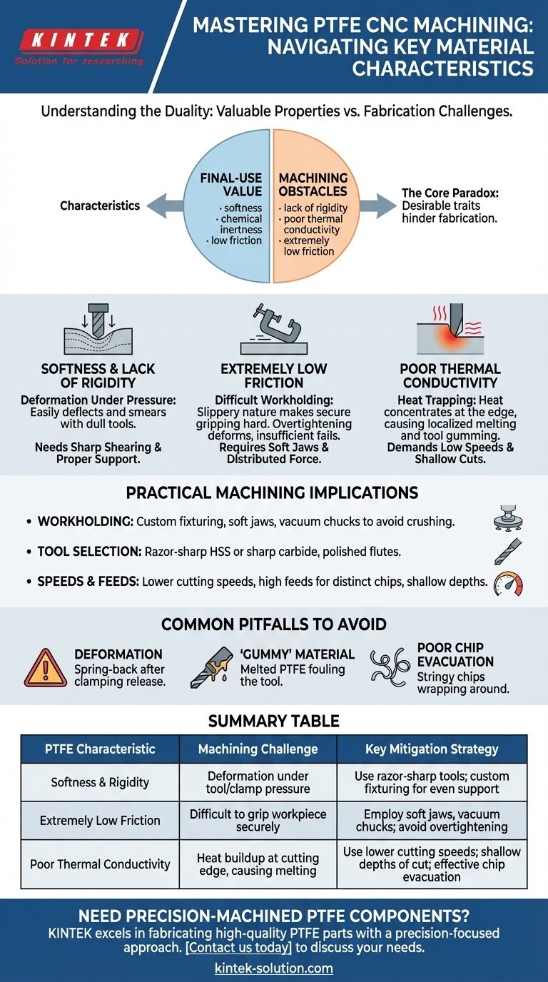 Quelles sont les caractéristiques matérielles clés du PTFE qui affectent son usinage CNC ? Maîtriser la précision pour les matériaux tendres et glissants Guide Visuel