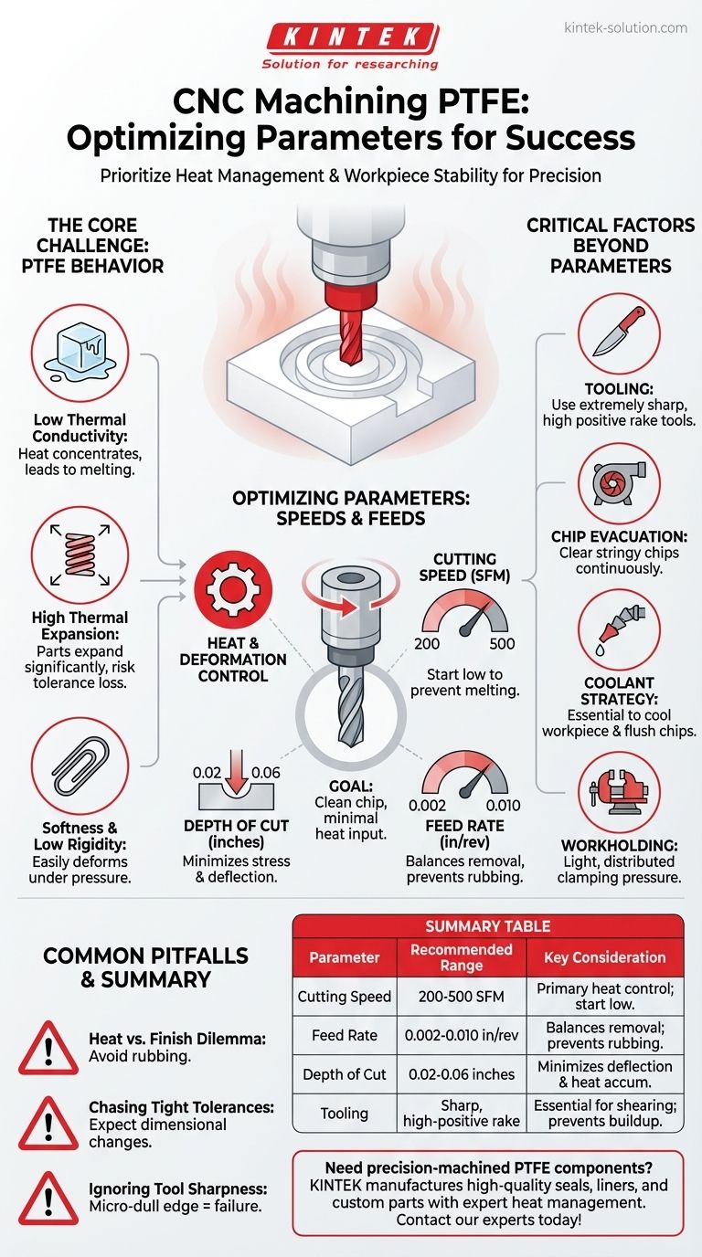 Quais são os parâmetros de processamento recomendados para usinagem CNC de PTFE? Domine o Controle de Calor para Peças de Precisão Guia Visual