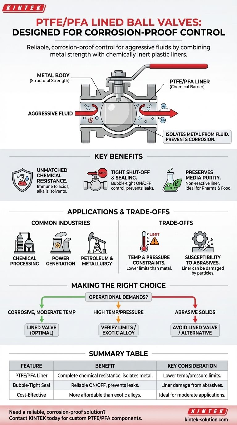 ما هو الغرض من تصميم كرات الصمامات المبطنة بـ PTFE/PFA؟ التحكم المقاوم للتآكل في تدفق السوائل العدوانية دليل مرئي