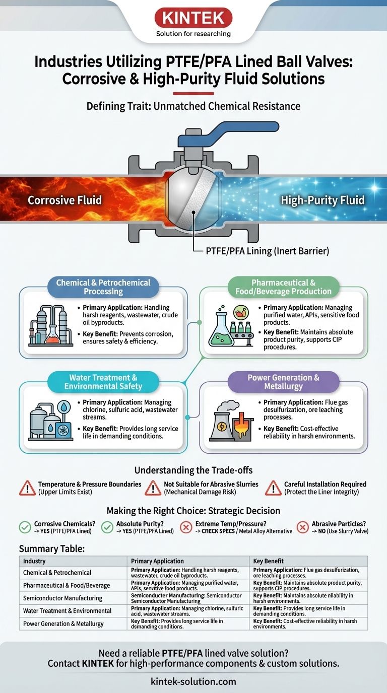 Em que setores as válvulas de esfera revestidas com PTFE/PFA são comumente usadas? Essenciais para fluidos corrosivos e de alta pureza Guia Visual