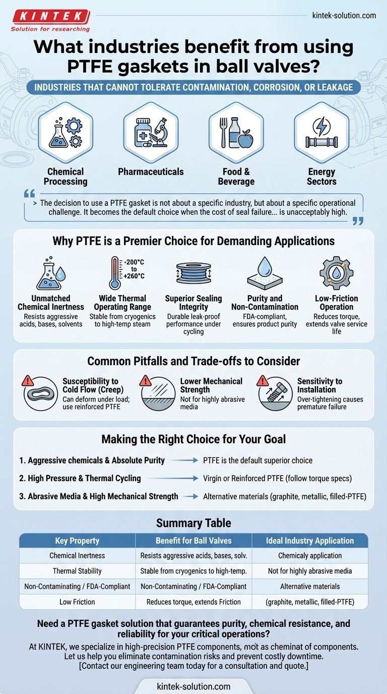 Quais setores se beneficiam do uso de gaxetas de PTFE em válvulas de esfera? Garanta Pureza e Confiabilidade em Processos Críticos Guia Visual