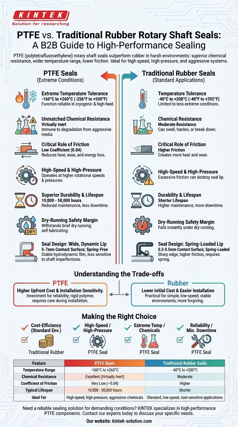 كيف تقارن موانع تسرب عمود الدوران الدوارة المصنوعة من PTFE بموانع التسرب المطاطية التقليدية؟ أداء فائق للظروف القاسية دليل مرئي