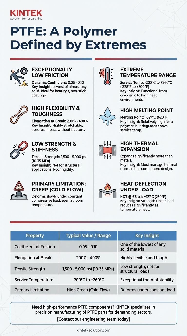 Quali sono le tipiche proprietà meccaniche e termiche del PTFE? Sblocca un attrito ridotto senza pari e prestazioni a temperature estreme Guida Visiva