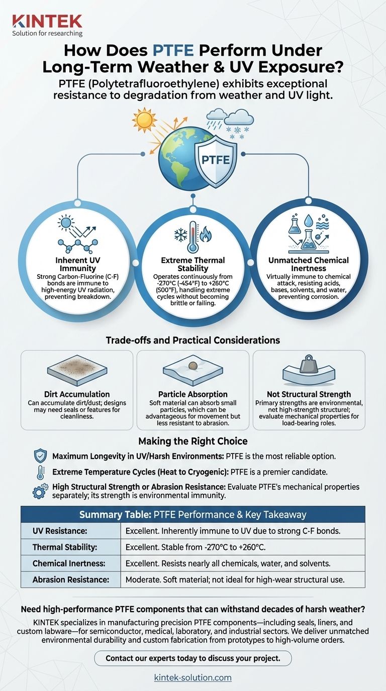 Como o PTFE se comporta sob exposição prolongada ao clima e à luz UV? Durabilidade Incomparável por Décadas Guia Visual