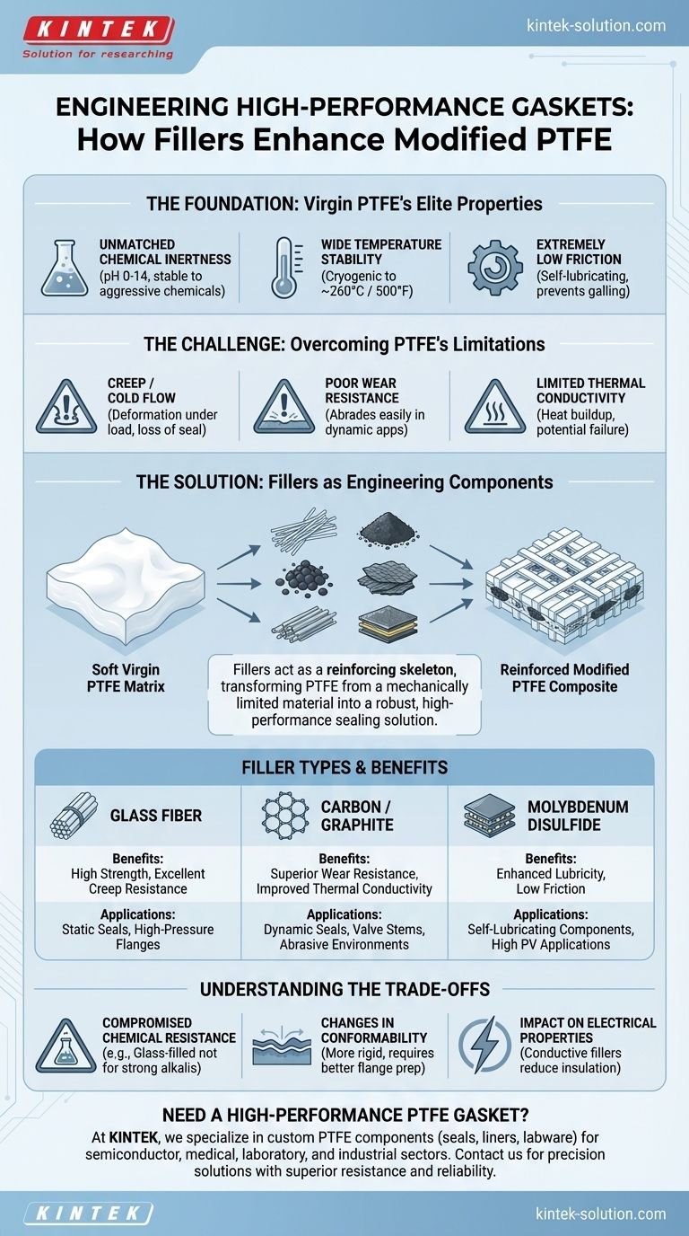 충전재는 변성 PTFE 개스킷의 특성을 어떻게 향상시키는가? 강도, 내마모성 및 내크리프성 향상 시각적 가이드