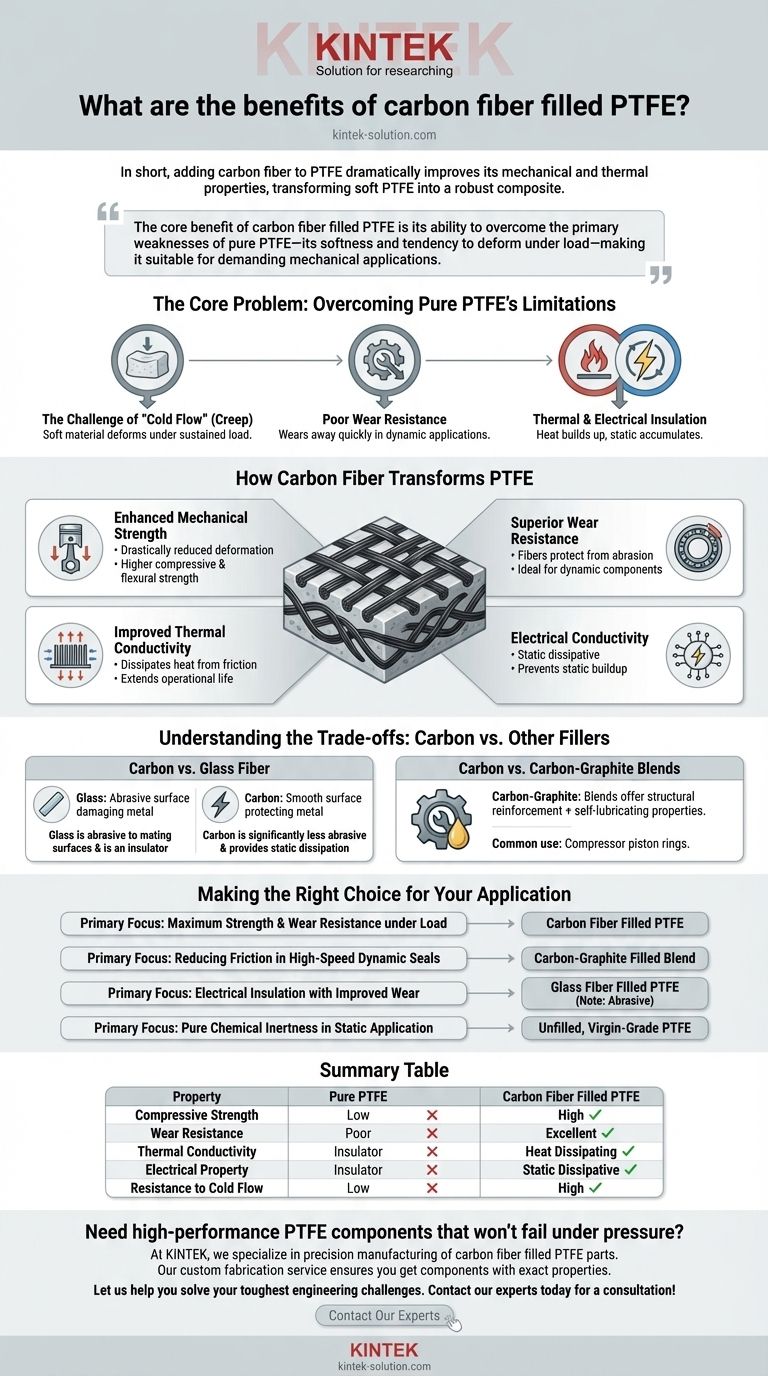 Quais são os benefícios do PTFE preenchido com fibra de carbono? Aumenta a Resistência, o Desgaste e a Dissipação de Calor Guia Visual