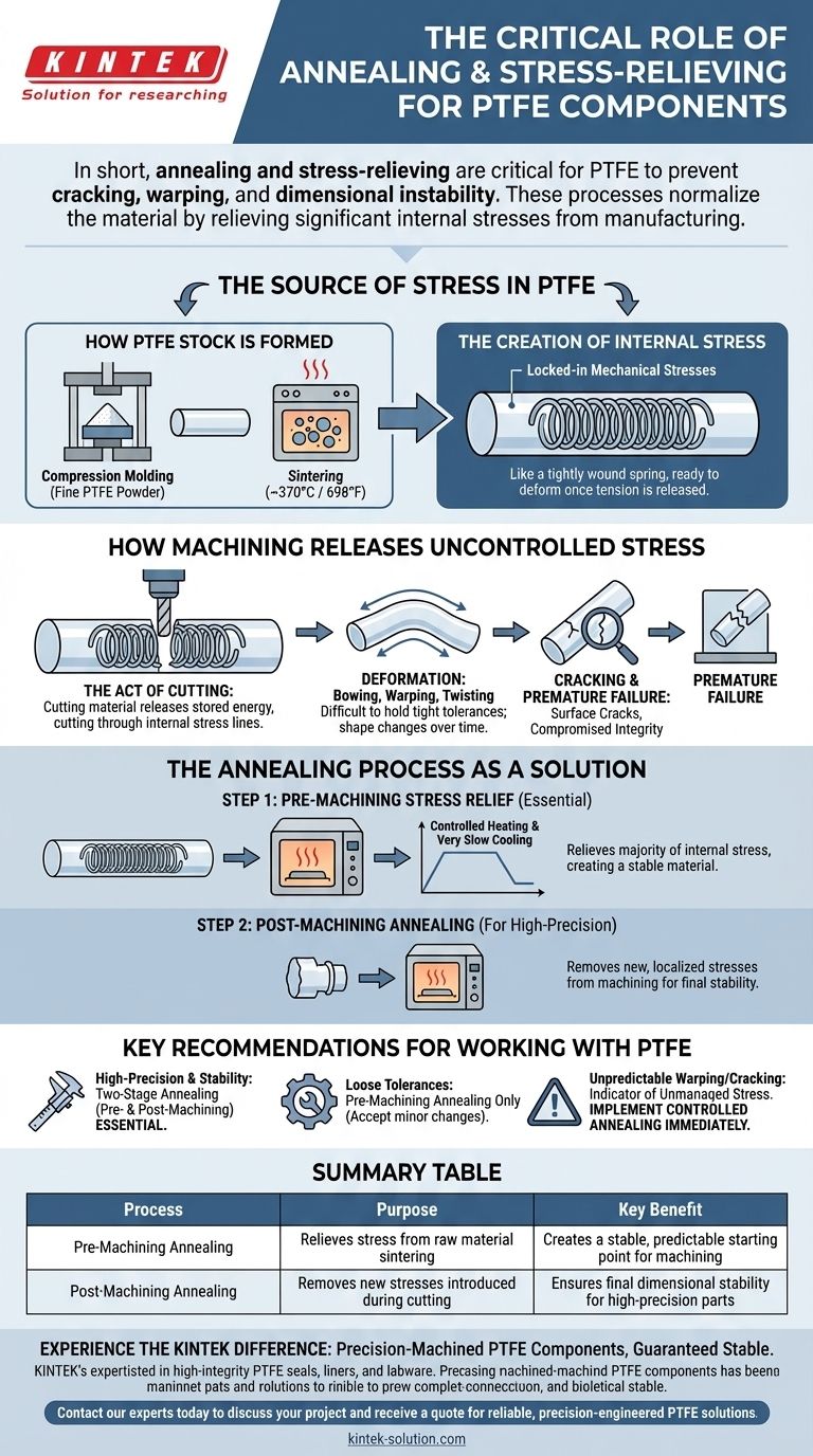 لماذا يعتبر التخمير وتخفيف الإجهاد مهمين لـ PTFE؟ ضمان الاستقرار البعدي ومنع التشقق دليل مرئي