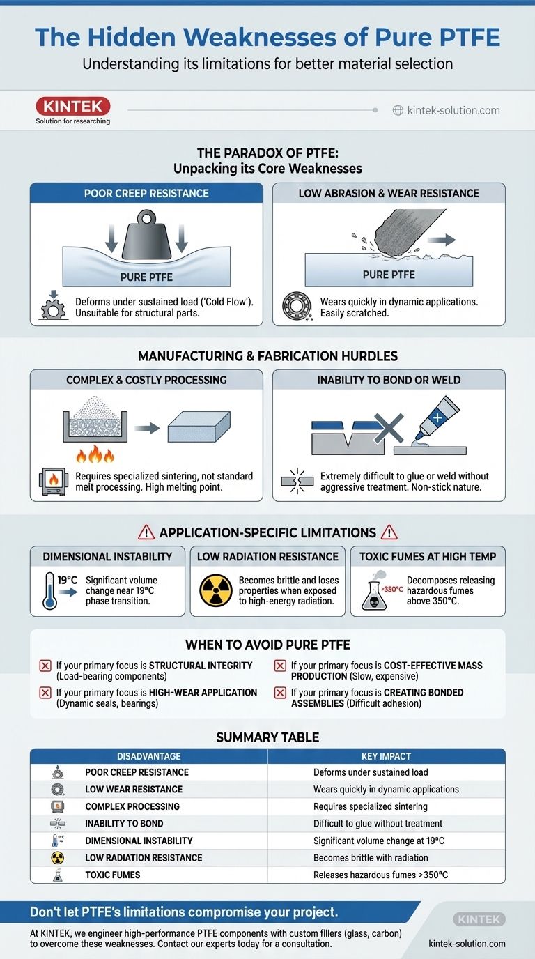 순수 PTFE의 주요 단점은 무엇입니까? 귀하의 응용 분야를 위한 핵심적인 한계를 이해하십시오 시각적 가이드