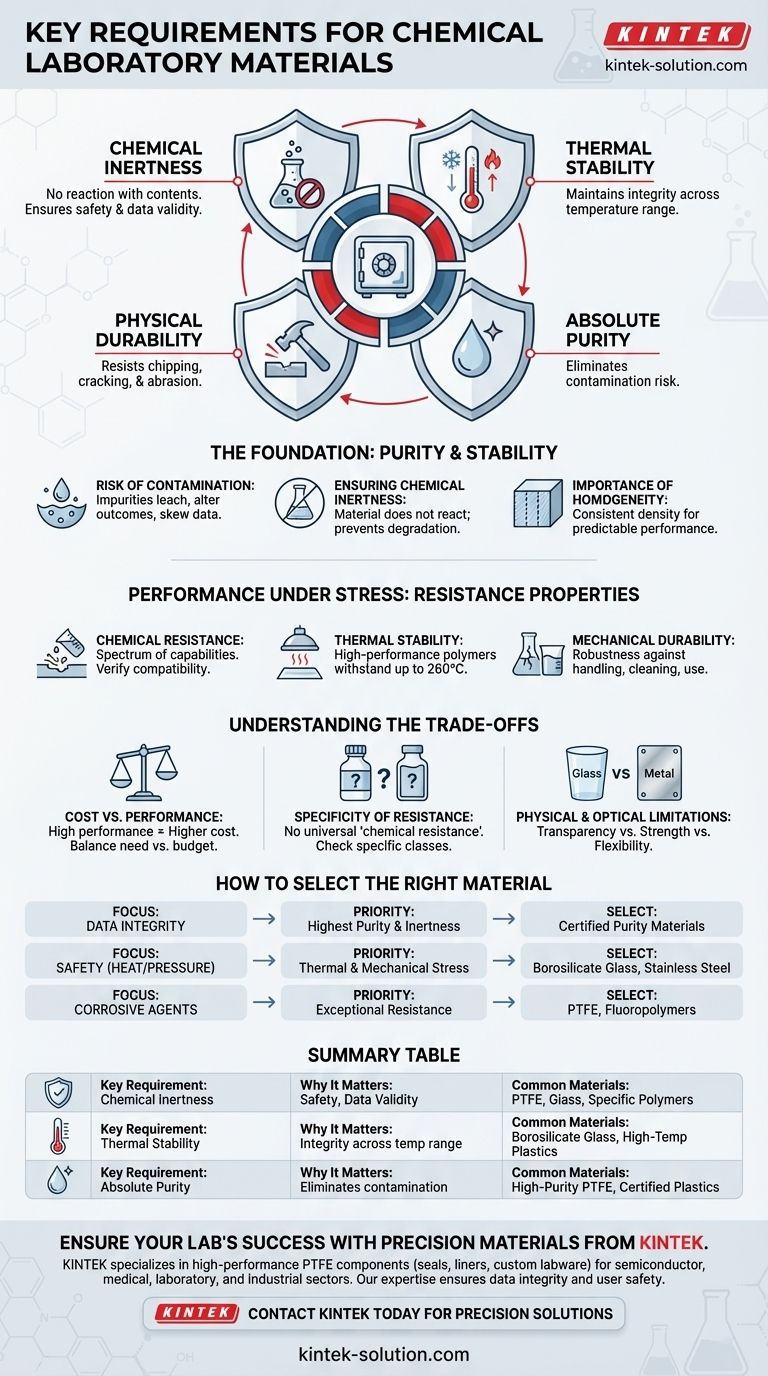 Quali sono i requisiti chiave per i materiali utilizzati nei laboratori chimici? Garantire la sicurezza e l'integrità dei dati Guida Visiva
