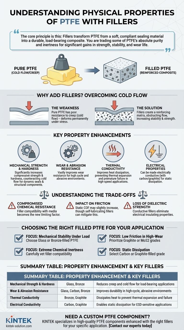 ما هي بعض الخصائص الفيزيائية لـ PTFE المحشو بمواد مالئة؟ تعزيز القوة والتآكل والأداء الحراري دليل مرئي