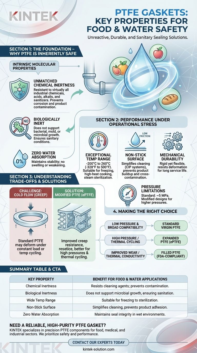 Was sind die Schlüsseleigenschaften von PTFE für Dichtungen in Lebensmittel- und Trinkwasseranwendungen? Gewährleistung von Reinheit und Sicherheit Visuelle Anleitung
