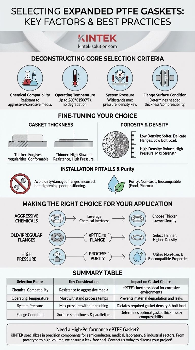 Quais fatores devem ser considerados ao selecionar uma junta de PTFE expandido? Otimize sua Vedação para Desempenho Guia Visual