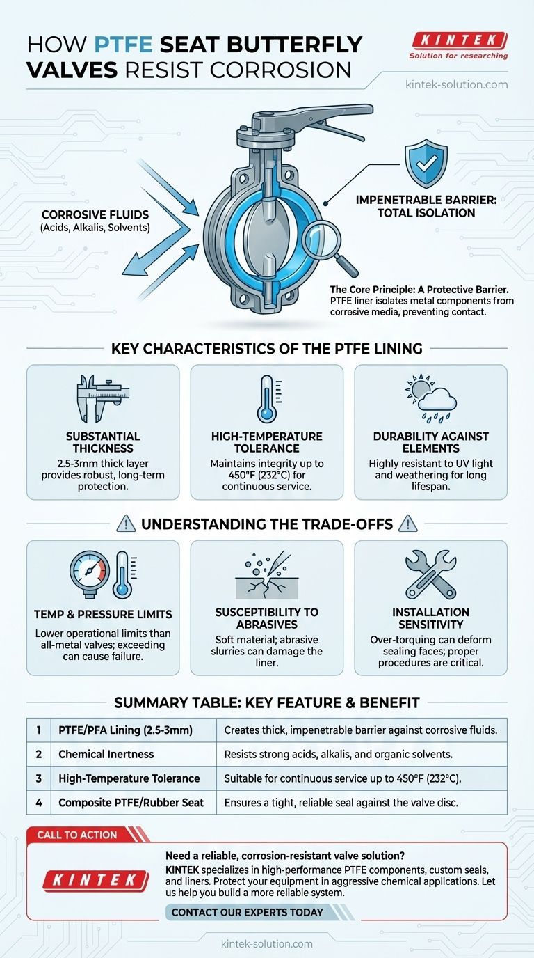 How does the PTFE seat butterfly valve achieve corrosion resistance? Total Isolation from Corrosive Media Visual Guide