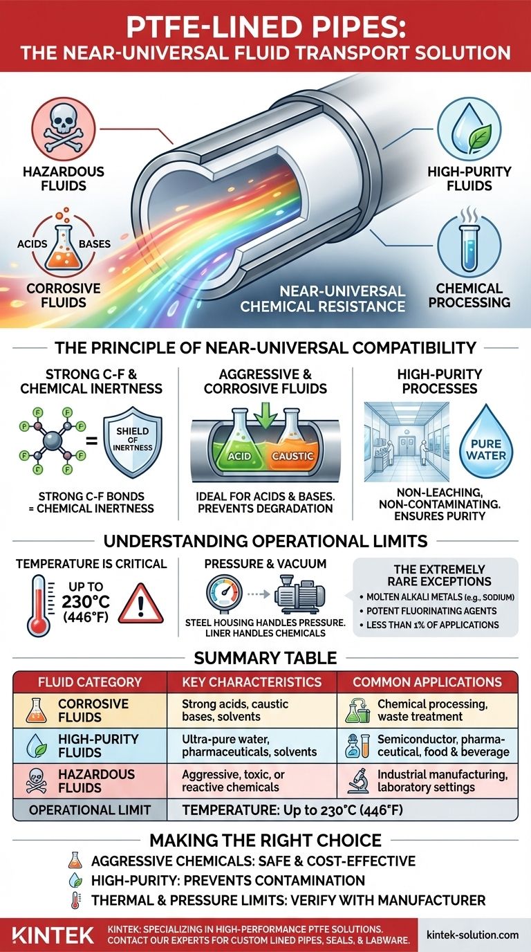 Que tipos de fluidos são adequados para transporte em tubulações revestidas com PTFE? Manuseie Quase Qualquer Fluido com Confiança Guia Visual